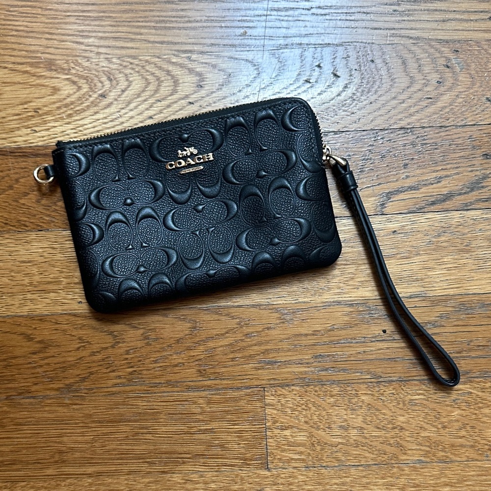 Coach Embossed Black Wristlet EUC